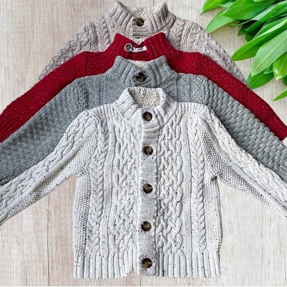 CAT & Jack Sherpa Fleece 4 piece Boy Cable Knit Sweater Multicolored Set Size 2T - Picture 2 of 16